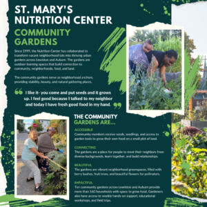 St. Mary's Nutrition Center: Community Gardens infographic.