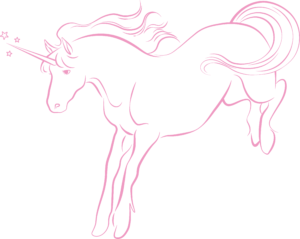 Pink unicorn outline, digital illustration. 