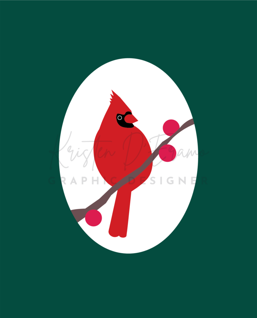 Digital illustration of a Cardinal bird sitting on a branch.