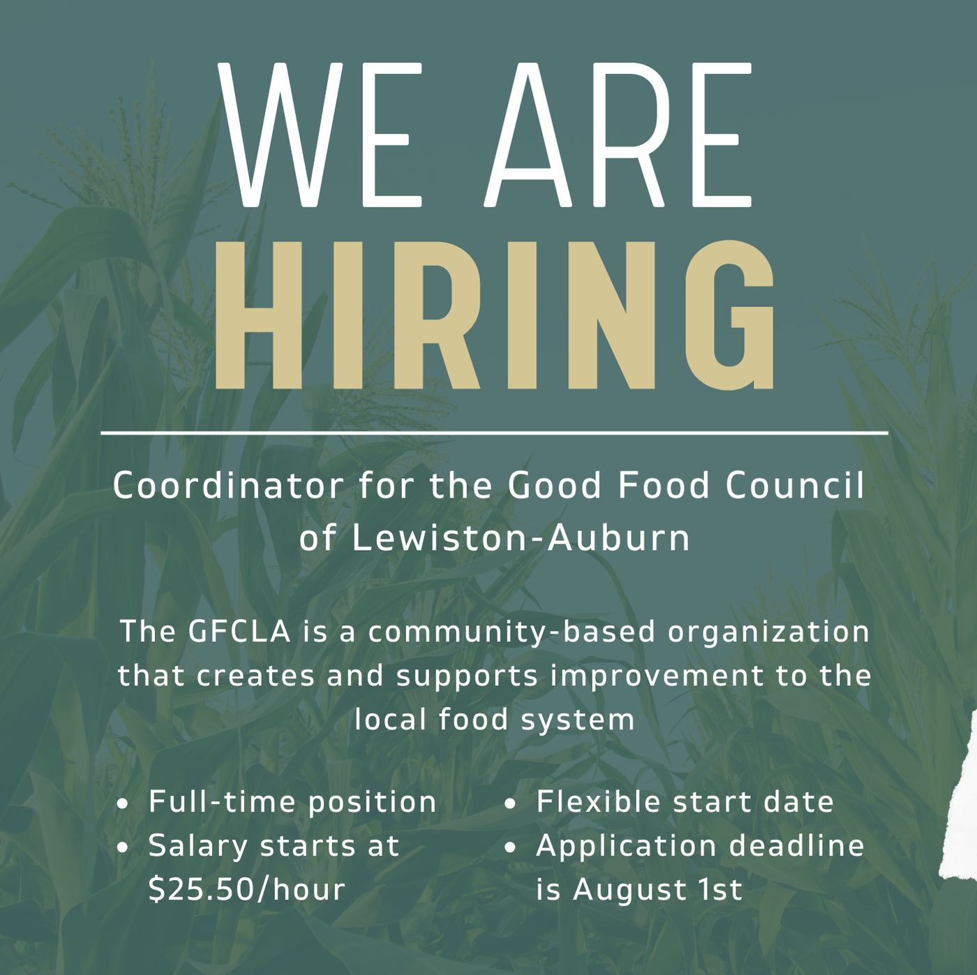 Good Food Council of Lewiston-Auburn media post: hiring announcement