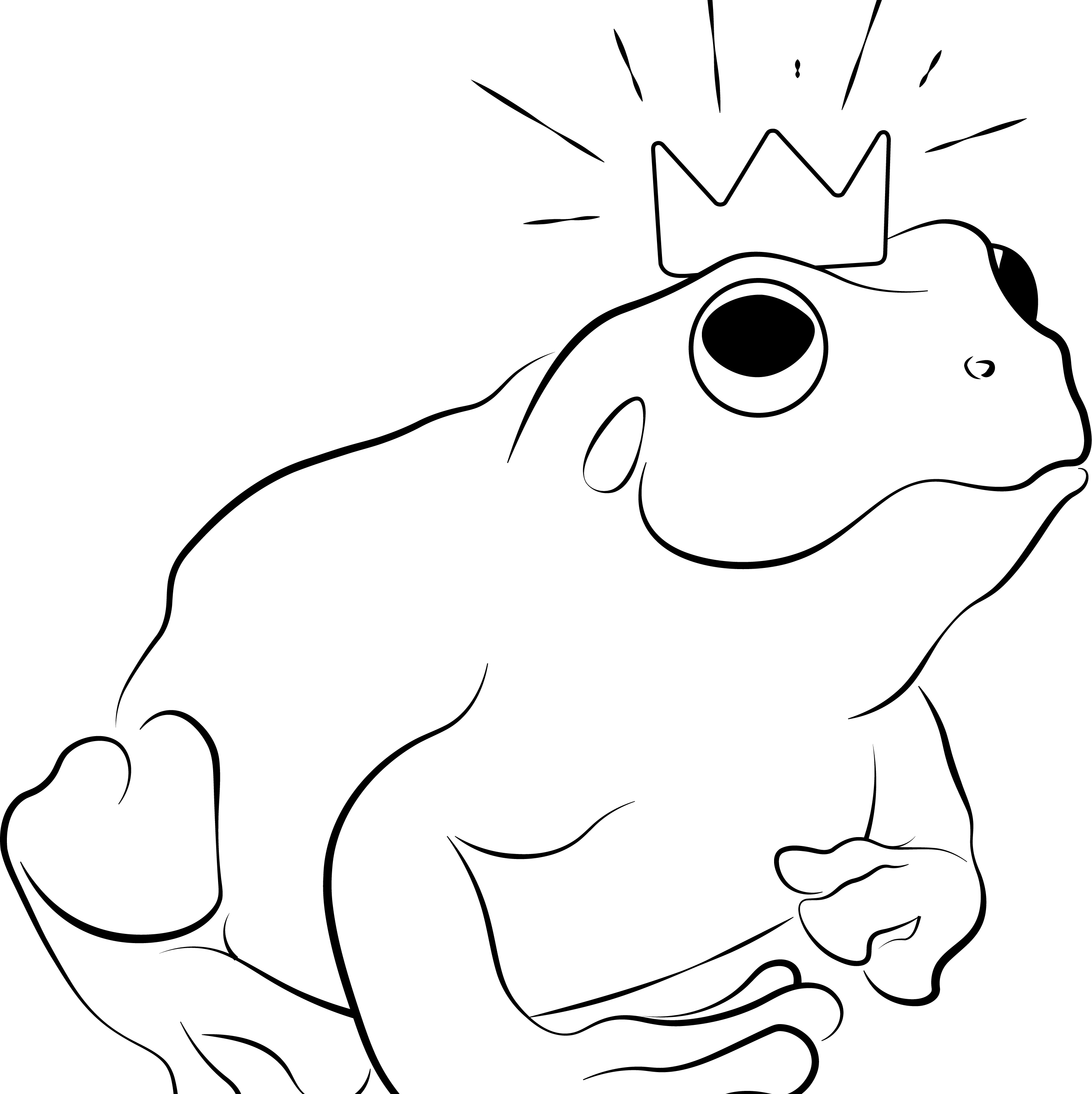 Frog wearing a crown, digital illustration.